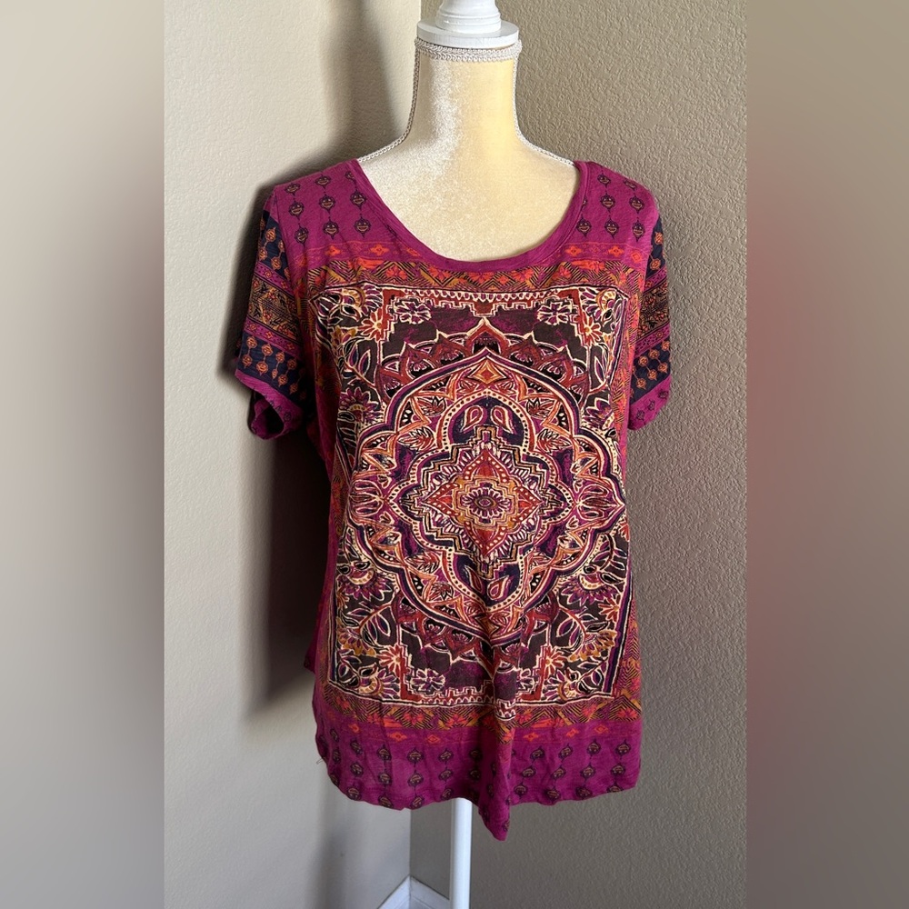Lucky Brand NWT Magenta Mandala Short Sleeve Top size 1X